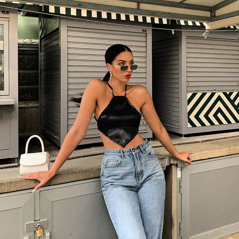 
Breathable tee rhombus bellyband halter tops Backless sexy white thin tank top 2021 custom logo Ribbed workout blouse 