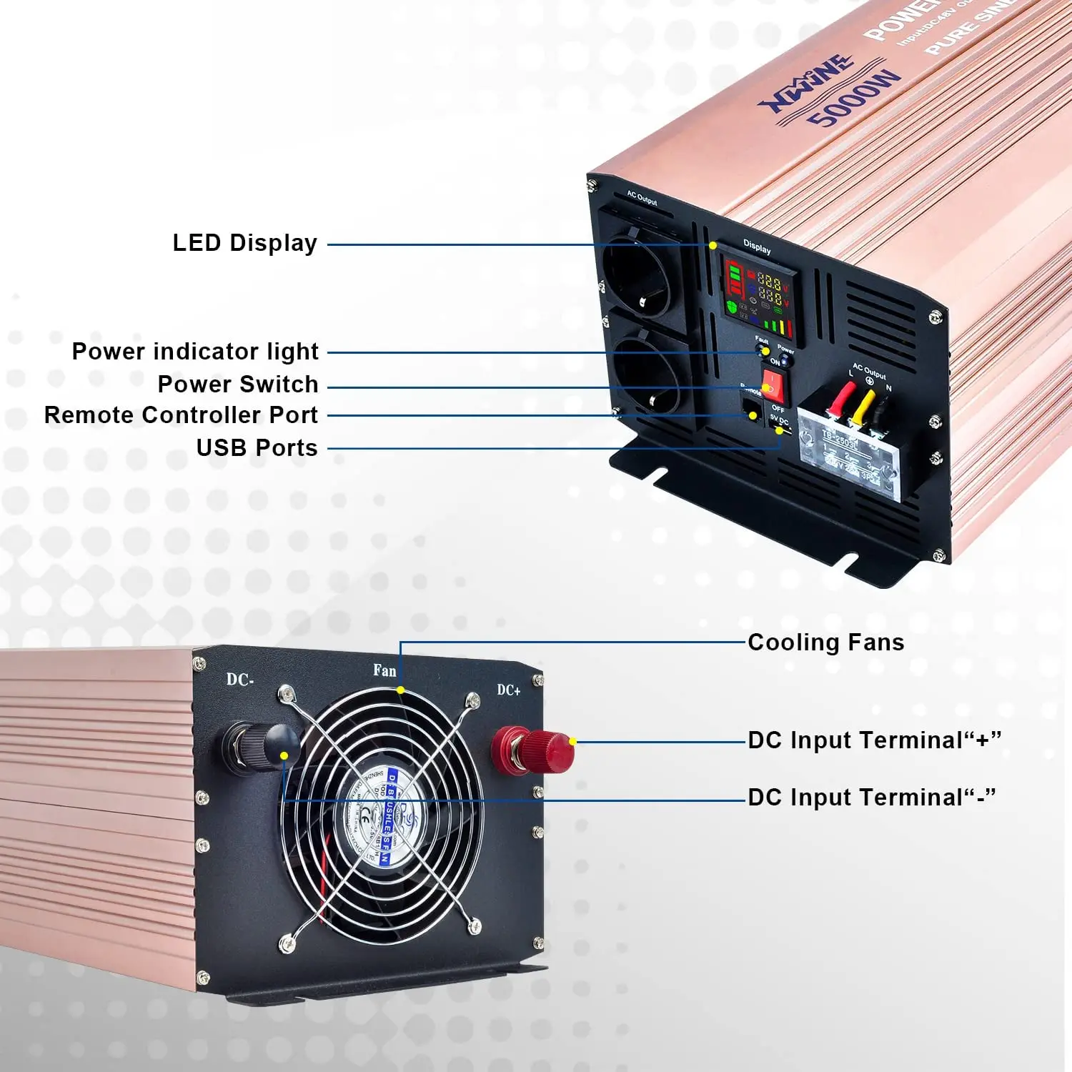 Заводская цена, автономный автомобильный инвертор постоянного тока в переменный 5 кВт, чистый синусоидальный инвертор с ЖК-дисплеем