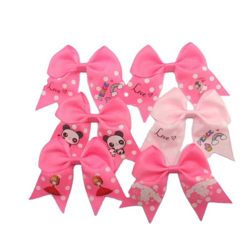 Newest Lovely Toddlers Print Animals Cheer Bows Hot Pink With Elastic Band Custom Design