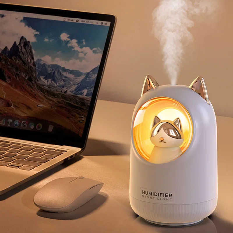 Pequeno Agua Difusor Para Auto Portatil Lindo LED En Forma De Gato Dormitorio USB Humidificador Recargable