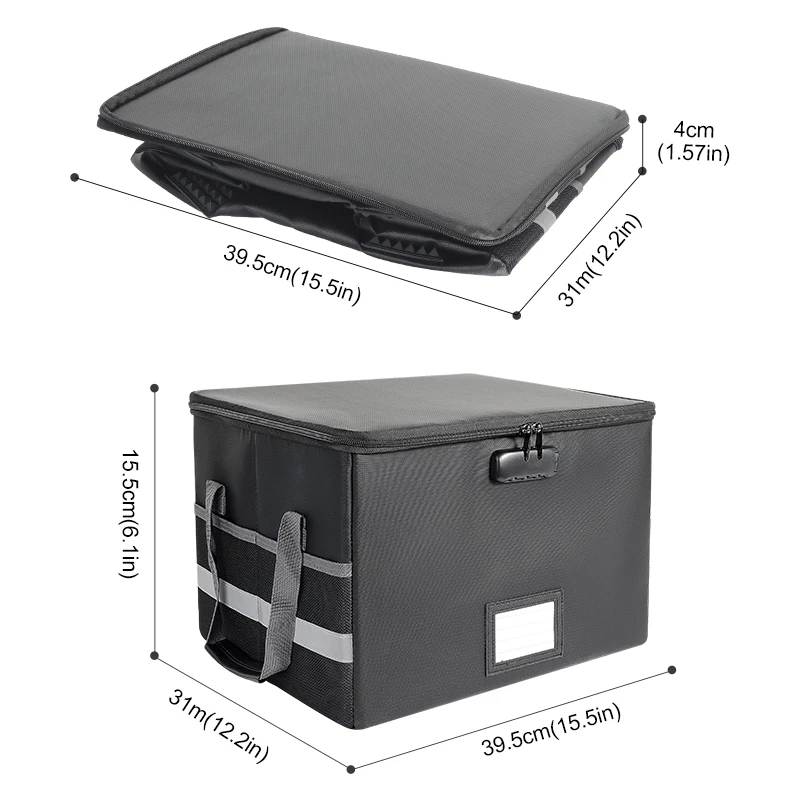 Collapsible Fire Proof File Storage Box Custom Black Safe Document Bag Fireproof Waterproof Bag