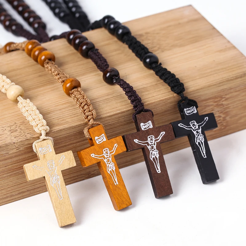 Wholesale Cross Catholic Rosary Wood amber rosary tasbeeh Muslim Islamic rosary beads jesus necklace Fashion jewelry