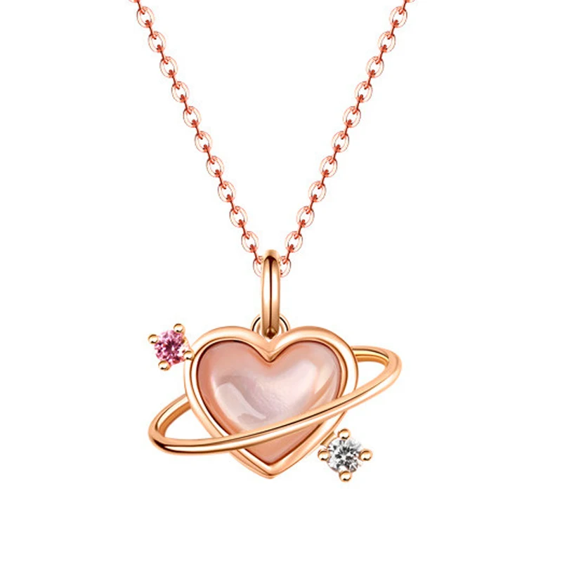 Romantic Planet 18k Gold Nacre Heart Necklace Mother of Pearl Clavicle Charm Chain Cute Women Gemstones Choker Best Gift