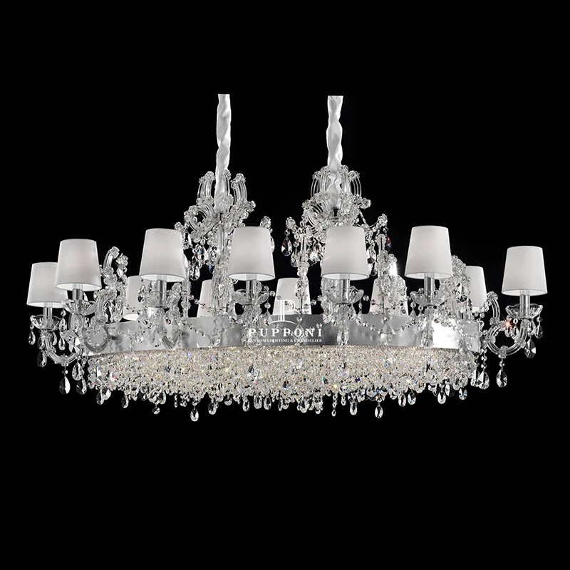 Luxury White Fabric Lampshades Pendant Lights Modern Living Room Crystal Lamp Chandelier For Hall Stair