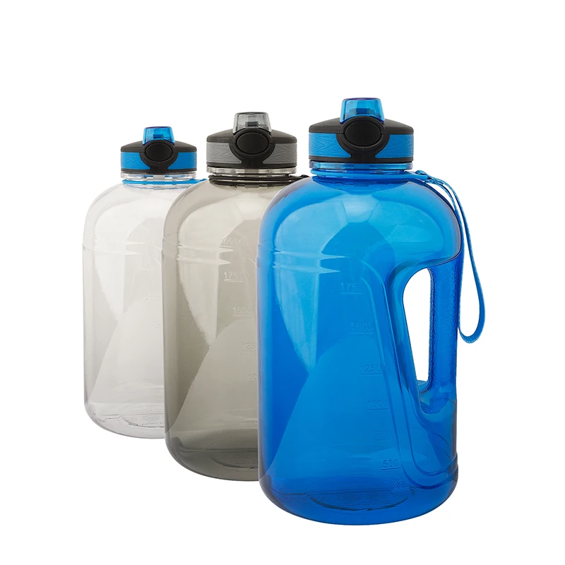 Large Half Gallon Jug Water Bottle with Motivational Time Marker, Covered Straw Spout and Carrying Handle, 64 oz