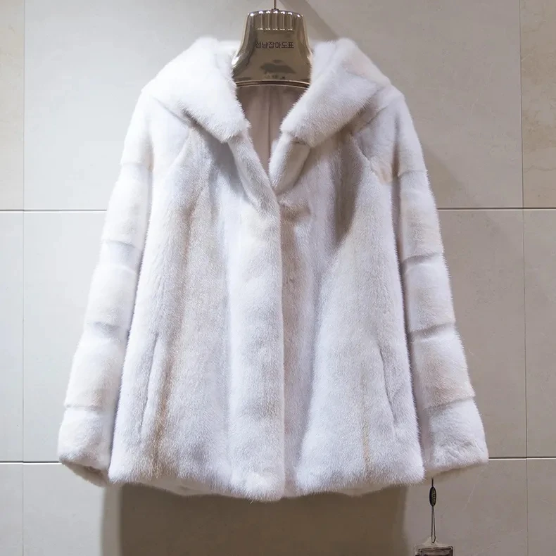 Custom 2023 Abrigos Para Mujer Fashion Clothes Solid Mid Length Faux Mink Fur Coat Full Sleeve Fur Coats