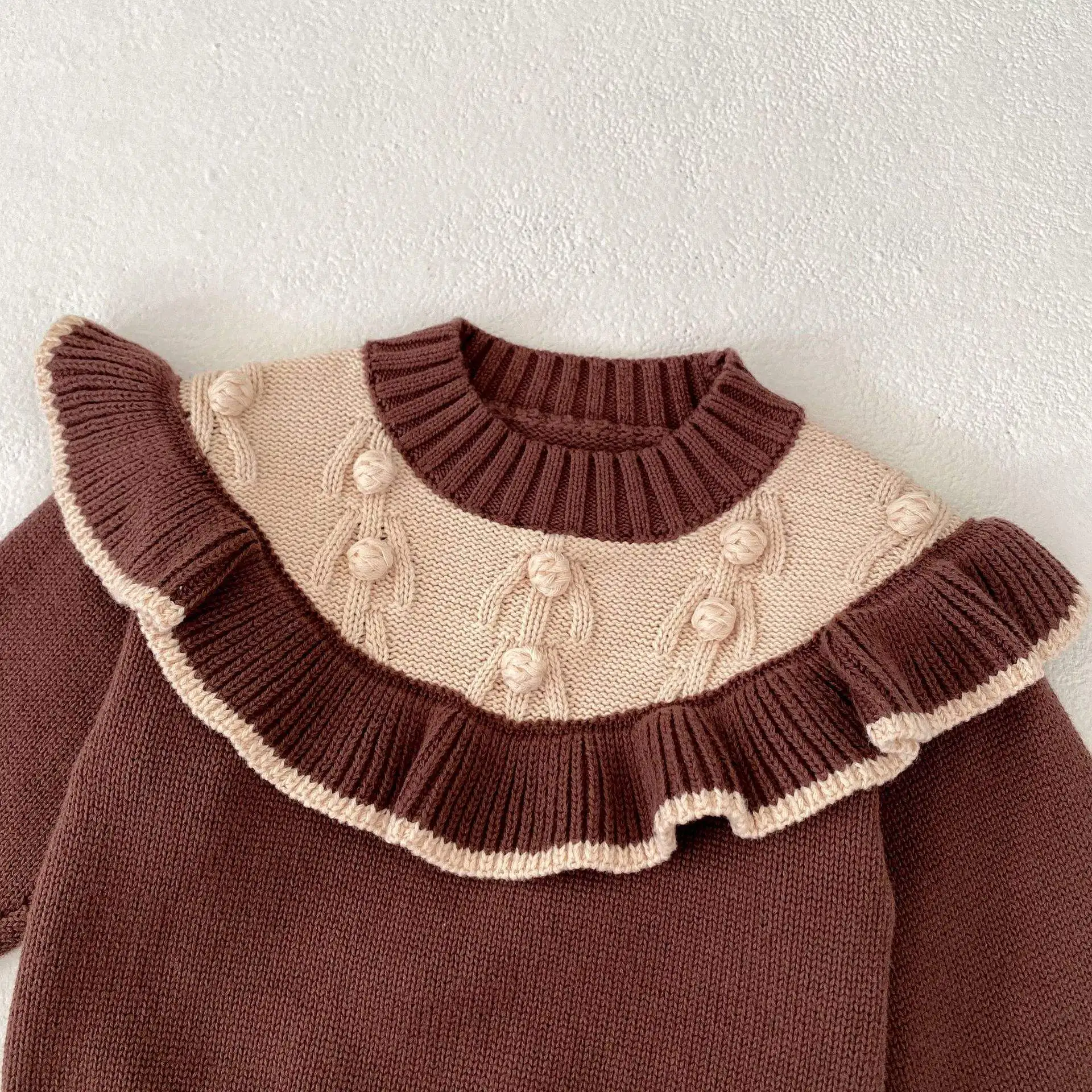 RTS Engepapa infant 0-3 years handmade crochet pullover sweater newborn knitwear baby girls knitted sweater