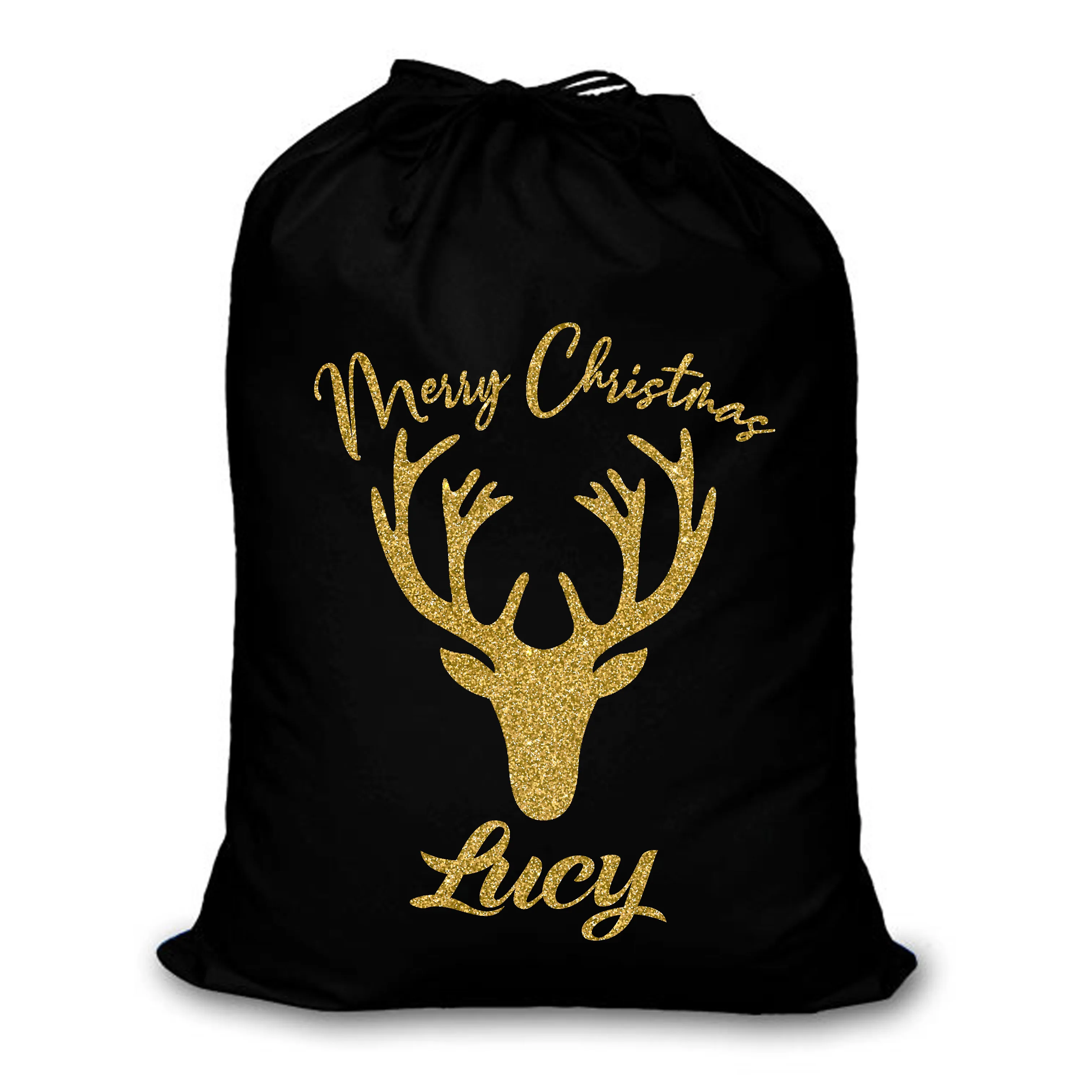 CFP G438 Black Santa Sack Sparkle Christmas  Gold Glitter Santa Sack