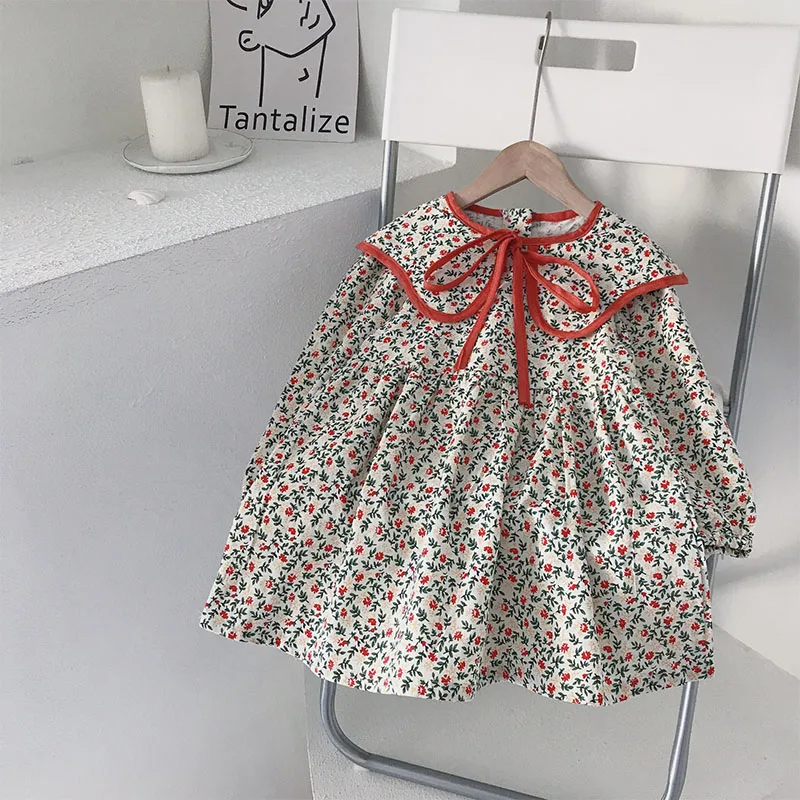 Bear Leader Baby Girls Clothes 2022 New Fashion Korean Style Flower Print Dresses Toddler Kids Christmas Clothing Princess Dress