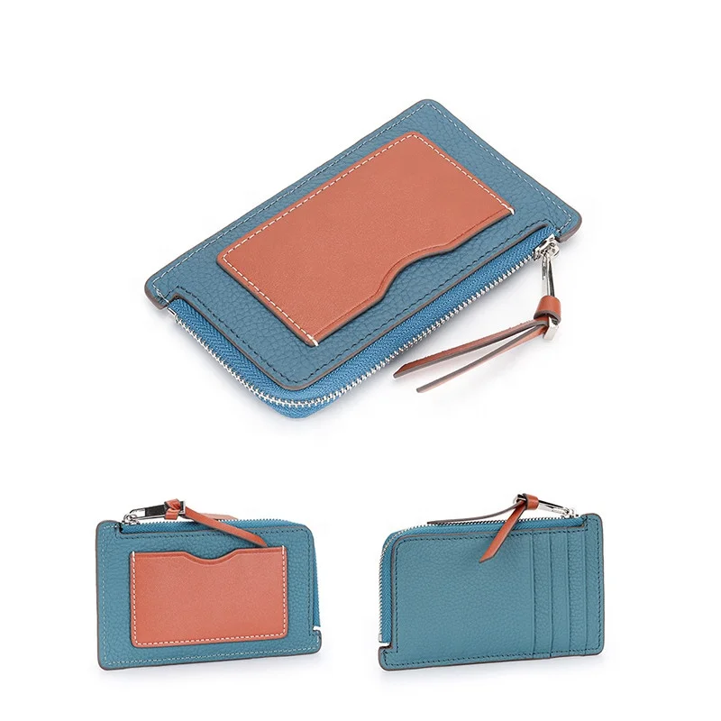 Brand Women Genuine Leather Small Wallet Zip Slim Coin Purse Fashion Patchwork Credit Multi Card Holders Female Daily Money Case