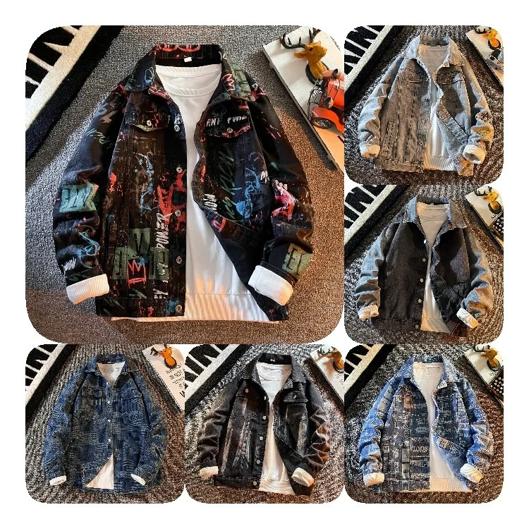 Spring Loose Men Denim Jacket Street Hip Hop Pocket Outerwear Grey Youth Clothing Jeans Coat
