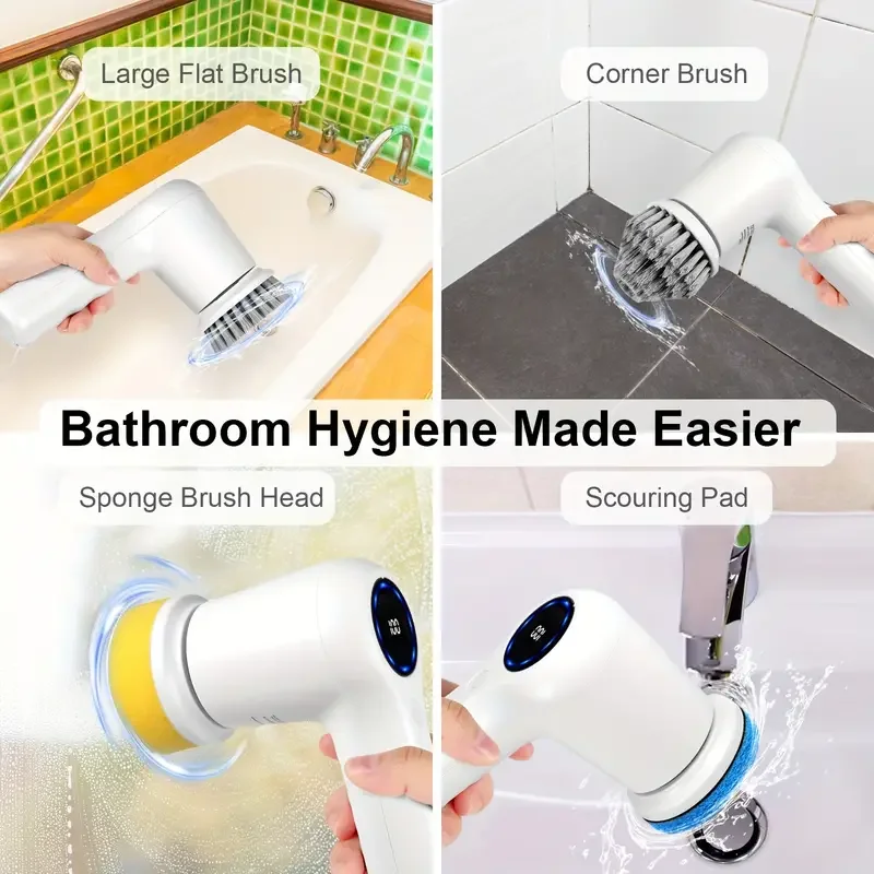 OEM Electric Cleaning Brush Electric Spin Scrubber with 5 Replaceable Brushes Heads for Cleaning Bathroom Shower