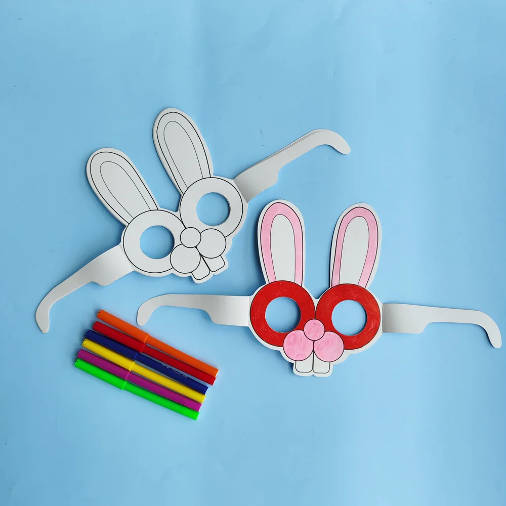 GF Wholesale Handmade Easter Party Decorations Kids DIY Coloring Drawing Paper Toys Bunny Mask Kit