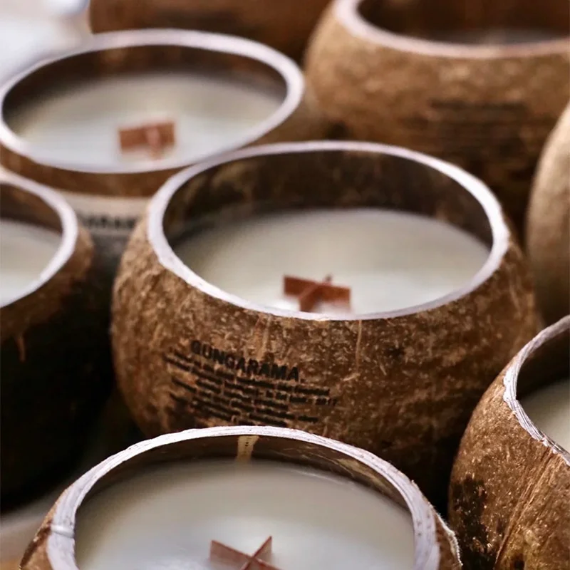 Luxury Wood Wick Coconut Bowl Candles With Crystal Handmade Natural Coconut Shell Scented Candles