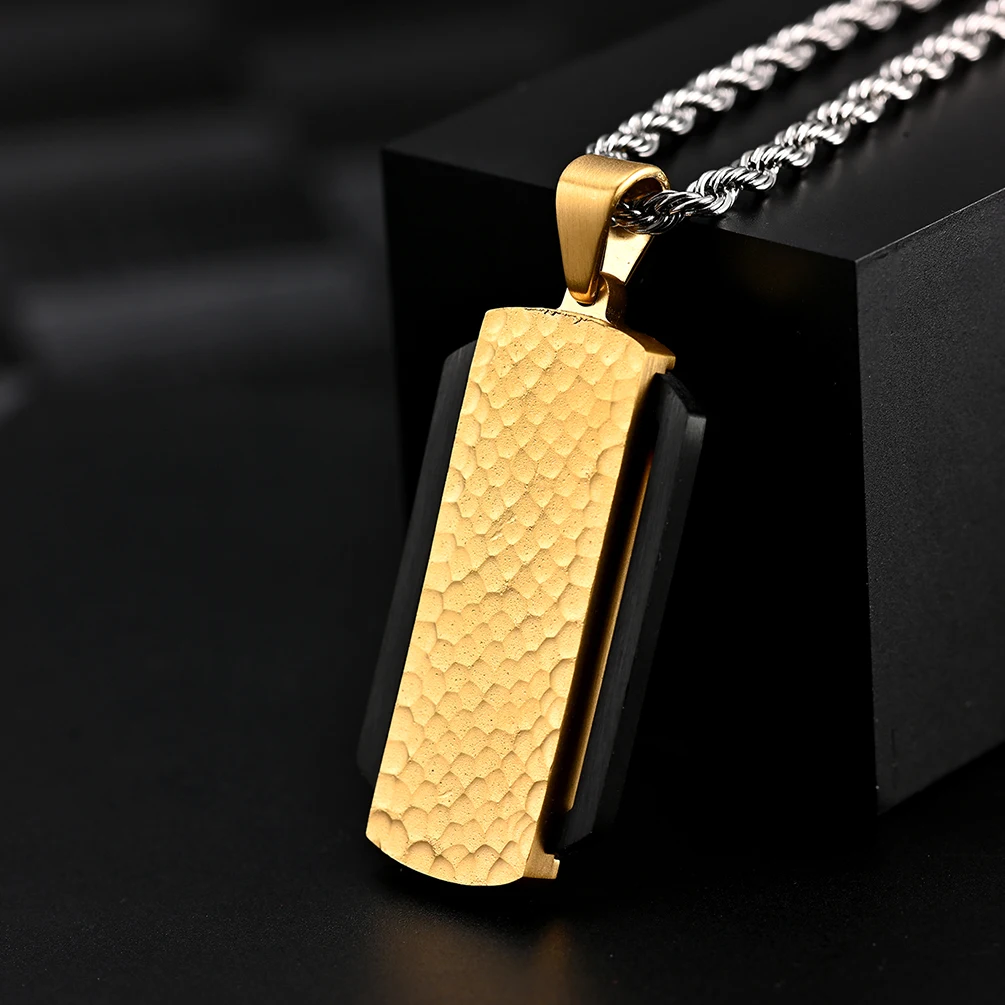 competitive Price Stainless Steel Hammer Pattern Dual Color Gold Electroplating Water Ripple Surface Necklace