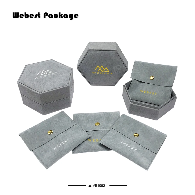 Webest Package hexagon removable lid packaging suede boxes  jewellery jewelry box inside pouch