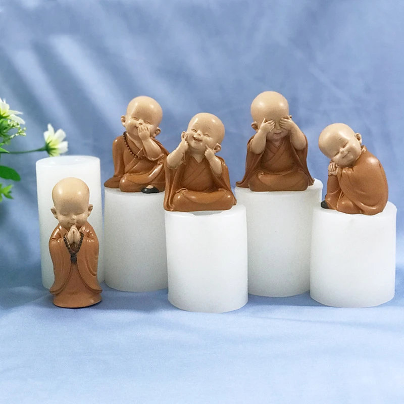 Buddha Car Decoration Office Tea Table Decoration Mould  Zen Figure  Little Shami Monk Silicone Candle Mold