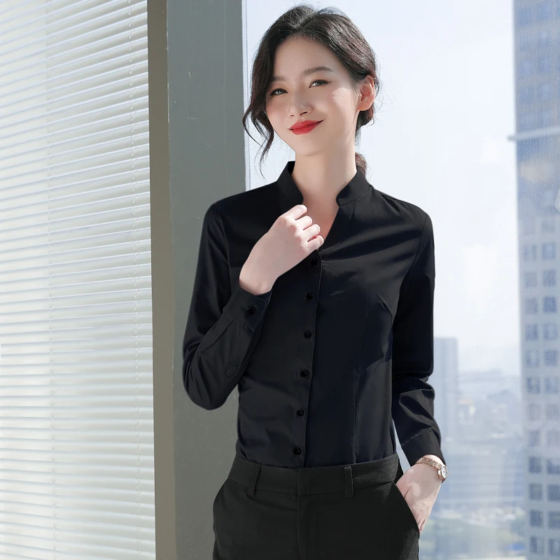elegant good quality white blue gray black women shirts blouses and tops elegant formal shirt