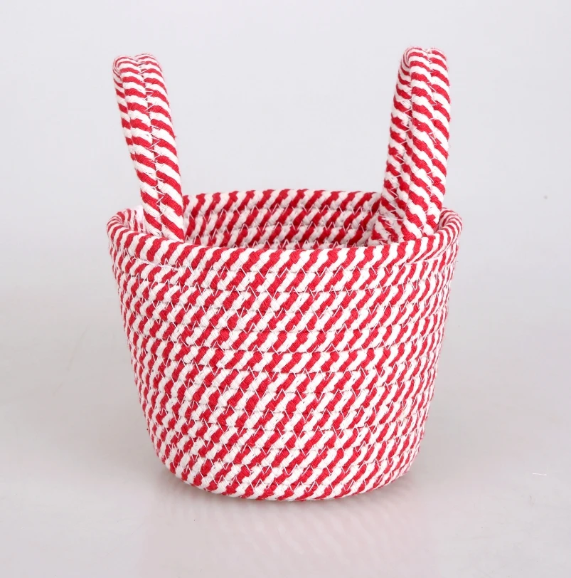 Christmas Decoration Gift Basket Cotton Rope Portable Candy Basket Red and Green Theme Holiday Party Kids Light Storage Bag