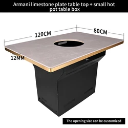 Square Hot Pot Dining Table Restaurant BBQ Table  artificial marble top slate commercial korean bbq grill table