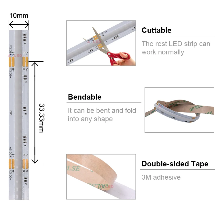 Addressable LED Strip Tuya COB 24v rgb FOB Linear Chips 5m Roll cinta led cob 24v rgb DC 12V ip65 waterproof rgb led strip
