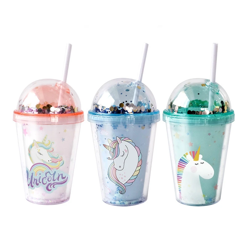 Double Wall Plastic Straw Cup for kids,travel tumbler with PVC insert