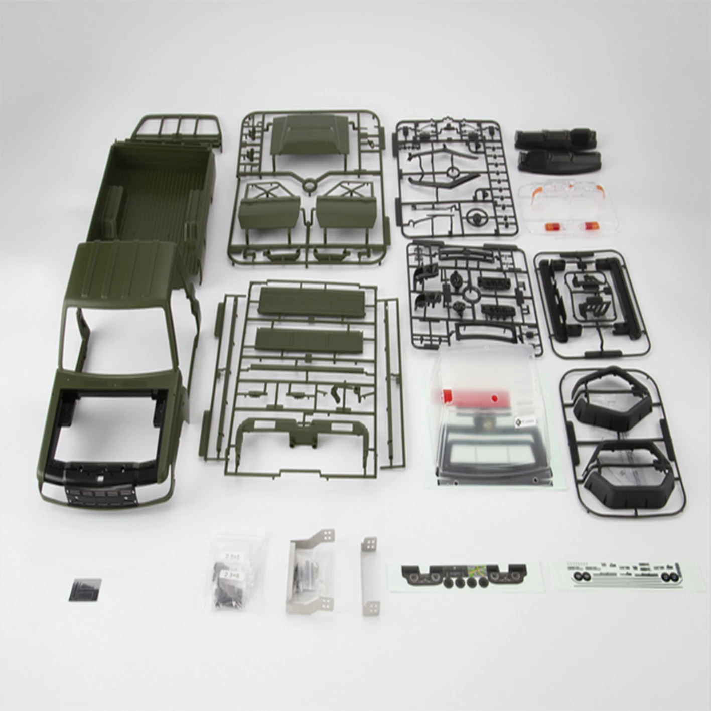 
1/10 Toyota Land Cruiser 70 Hard Body Kit w/Pedal, Wheel arches, Steel mounting Matte military green (painted) 