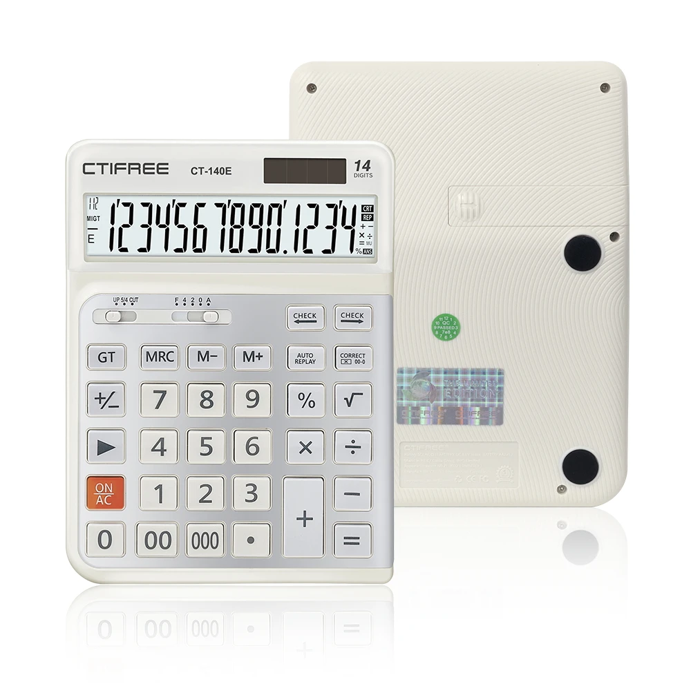 CTIFREE New Design 14 Digit Custom Financial Calculator CT-140E 2 Degrees Tilt Angle Big Desktop Electronic Calculator