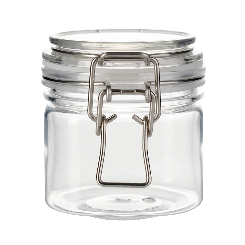 RTS Lightweight Wide Mouth Beans Nuts Spices 250ml Metal Snap Plastic PET Bail Jar with Airtight Seal Lid