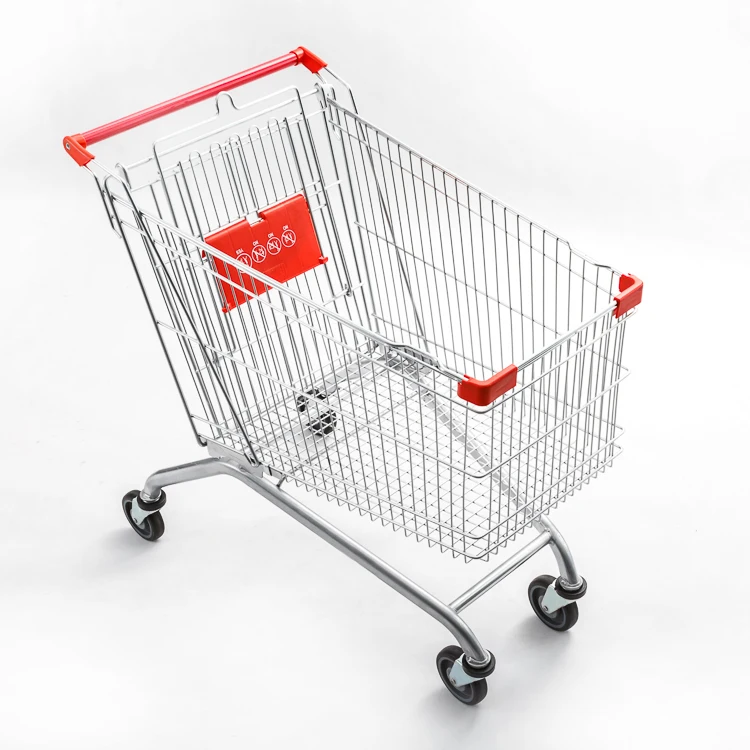 Large Capacity 210L Supermarket Carts Four Wheels Shopping Trolley Cart Euro Style