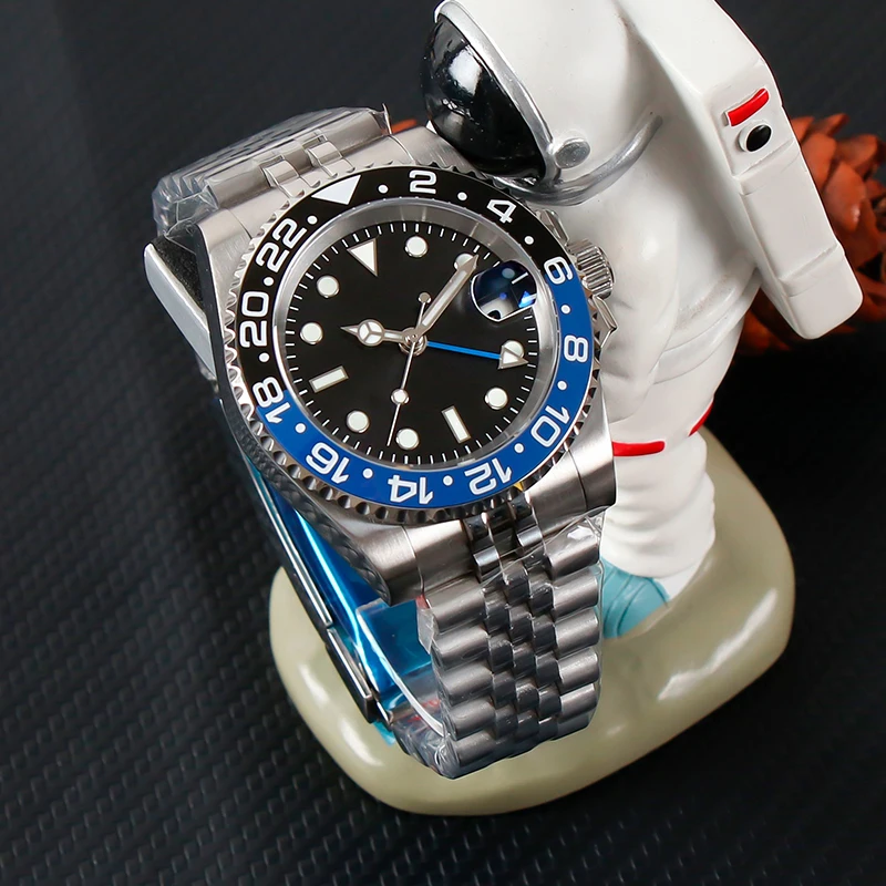 40mm Classic Mod Sterile Watch NH34 Movement Green Luminous Dial Hands Fashion Waterproof Business Mechanical Ceramic Bezel