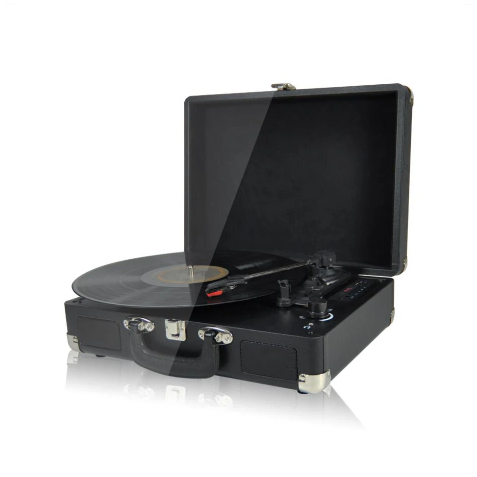 Multiple Wireless USB Modern Retro Gramophone Portable Briefcase Vinyl Player Easy Carry Handle Turntable Player