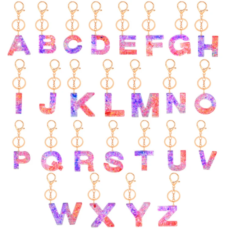 Fashion Design Gold Plated Chain Custom Letter Alphabet Charm Acrylic Keychain with Clasp