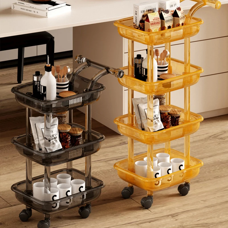 Transparent Rolling Cart 3-Tiers Rolling Trolley Cart Beauty Salon SPA Storage Organizer Stand With Wheels