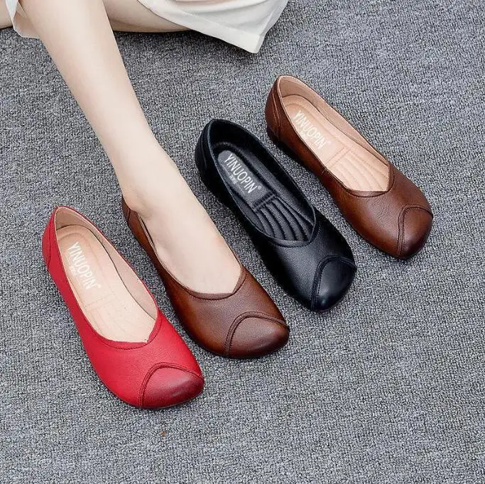 wholesale high quality genuine leather Slip on designer simple shoes women flat Leather Ballet Flats Boat shoe adult Merry Jane