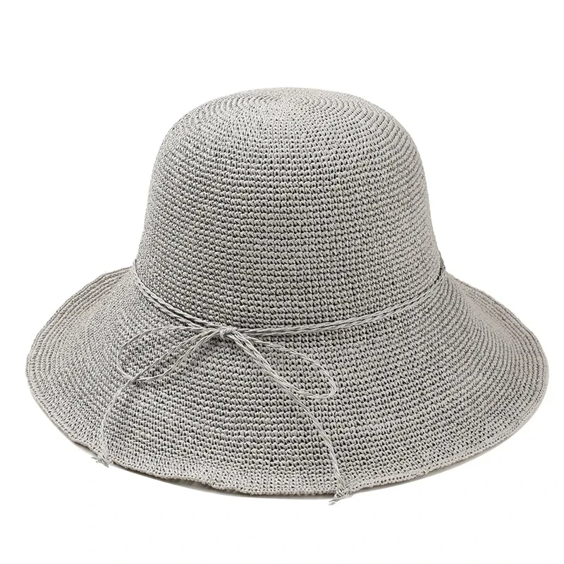 2024 Summer High Quality Fancy Fine Paper Straw Crocheted Beach Hat Colorful Bucket Straw Hat Women