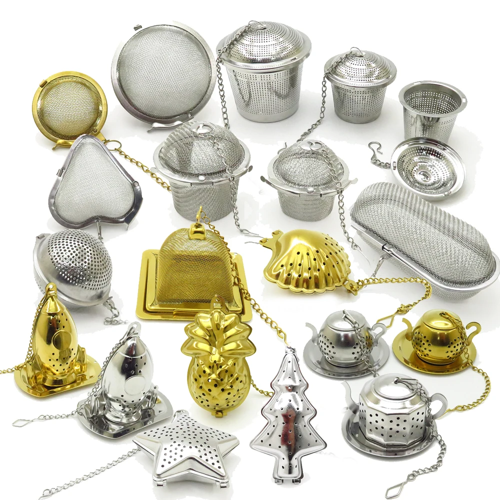 Wholesale Stainless Steel Gold Silver Color Tea Strainer Basket Infuser with Handle for Loose Leaf