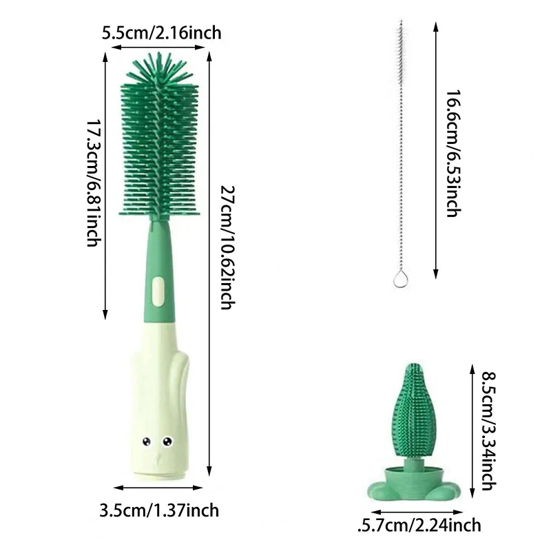Multifunctional Cleaning Brush Large Handle Water Bottle Brush Cleaner Set Silicone Baby Bottle Brush with Stand