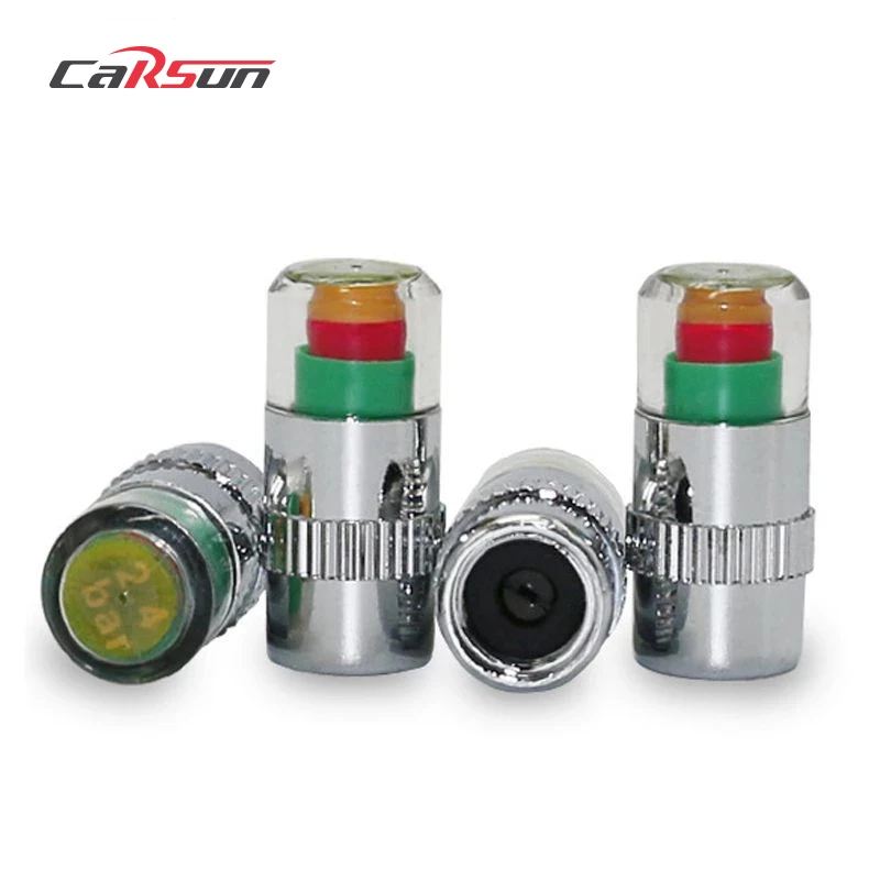 
4Pcs/Lot 2.4 bar 36PSI Indicator LED Car Auto tyre Tire Pressure Monitor Valve Stem Cap 3 Color Tire Pressure Gauge 
