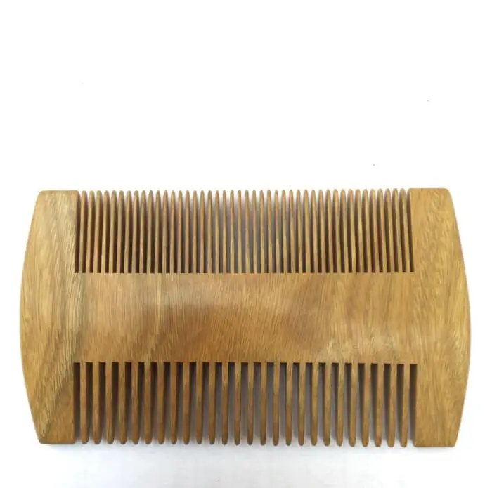 Изготовленный на заказ логотип натуральный зеленый сандалового дерева вшей, карманный гребень для мужчин Двусторонняя борода Расческа для путешествий
