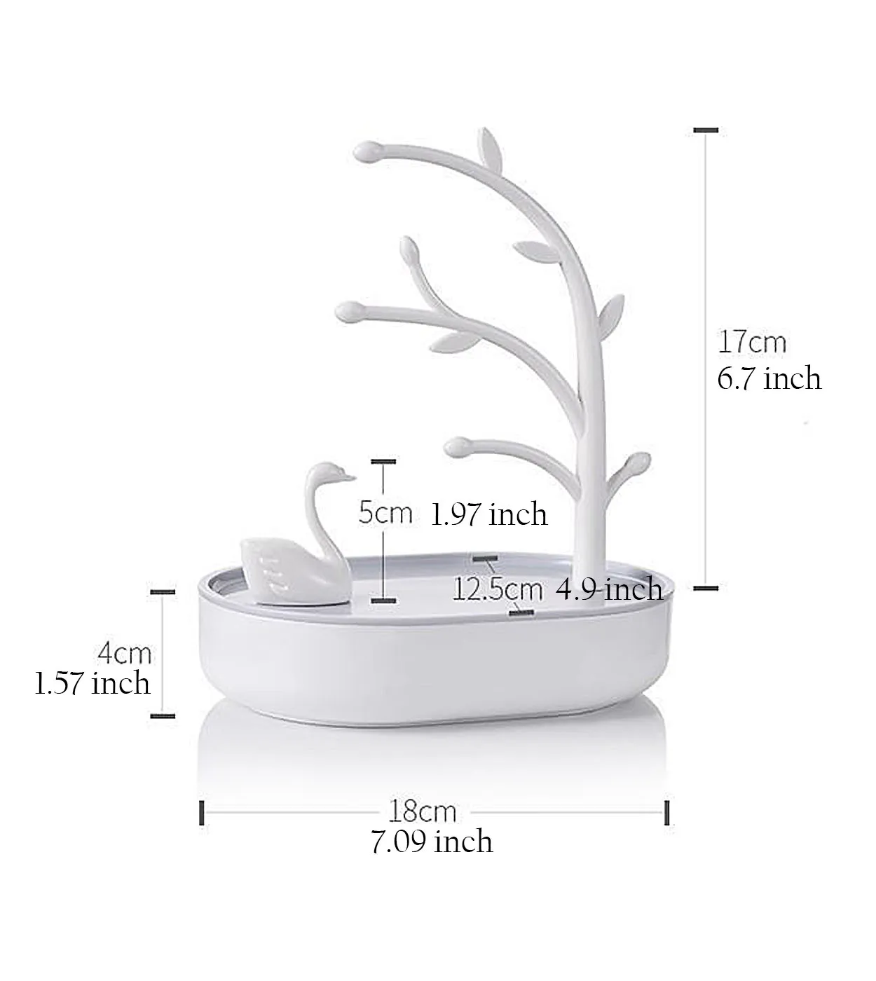 Tree Branch & Swan Jewelry Display Stand With Storage Base, Tree Tower Rack Holder Organizer for Ring Earrings Necklace Bracelet