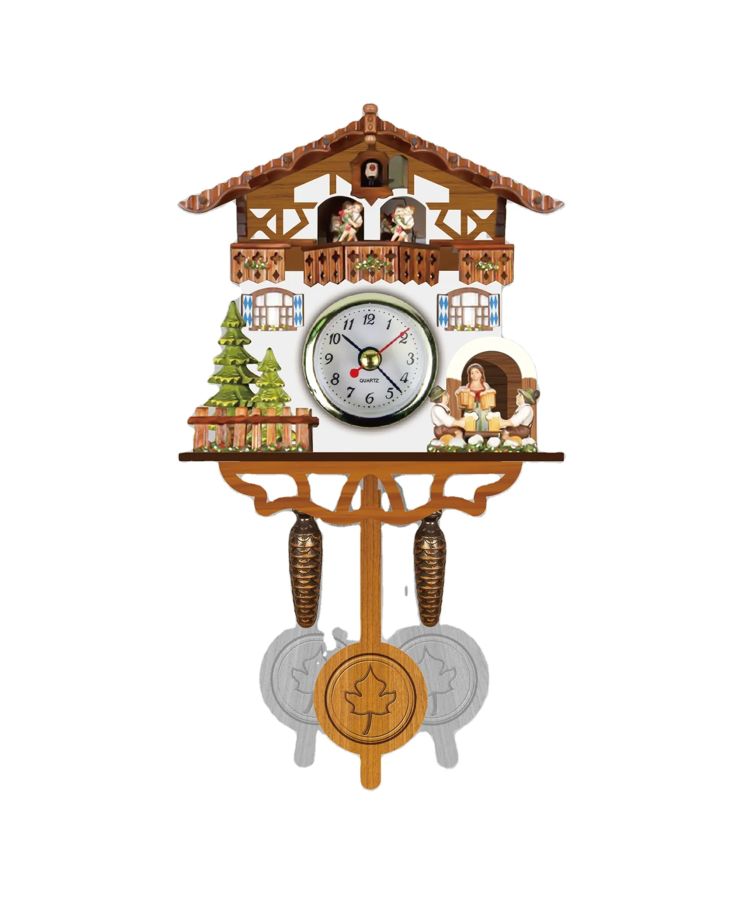 Medium Size Furnishing Article Quartz Movement Wooden Handcrafted Cuckoo Auto Swinging Pendulum