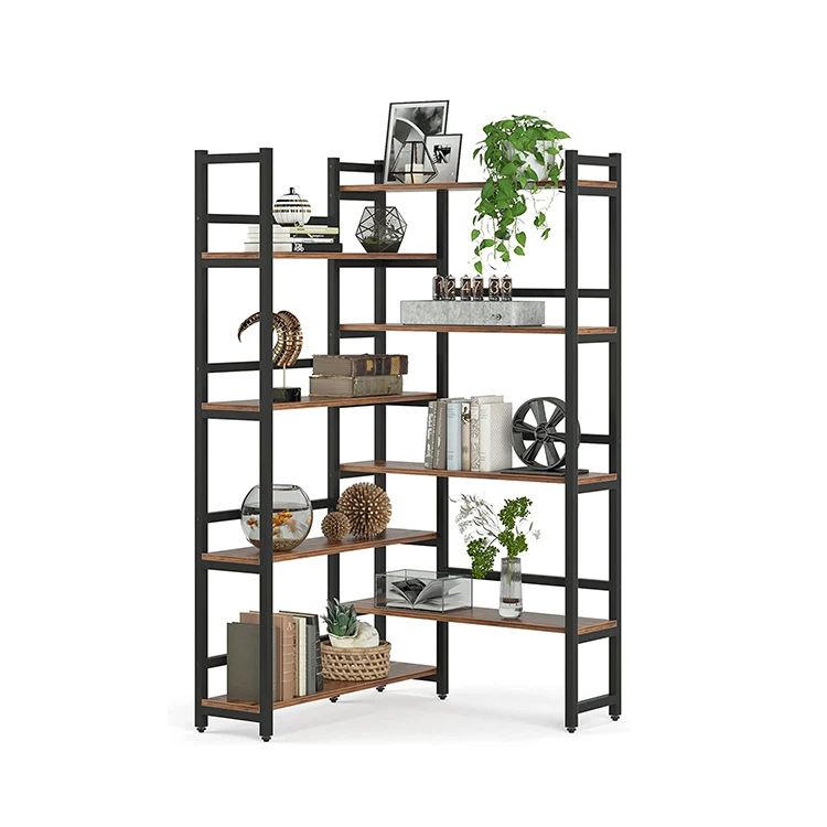 Vekin Modern Minimalist Bookcase L Shape Corner Bookshelf 8 Tier Industrial Bookcase Display Rack Storage Organizer