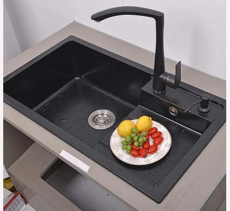 Dual Mount Double Bowl Black Onyx Composite Granite Kitchen Sink