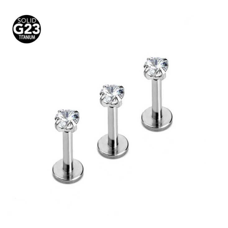 Yeach 16G ASTM F136 G23 titanium prong setting internal threaded labret ring surgical stainless steel body piercing jewelry