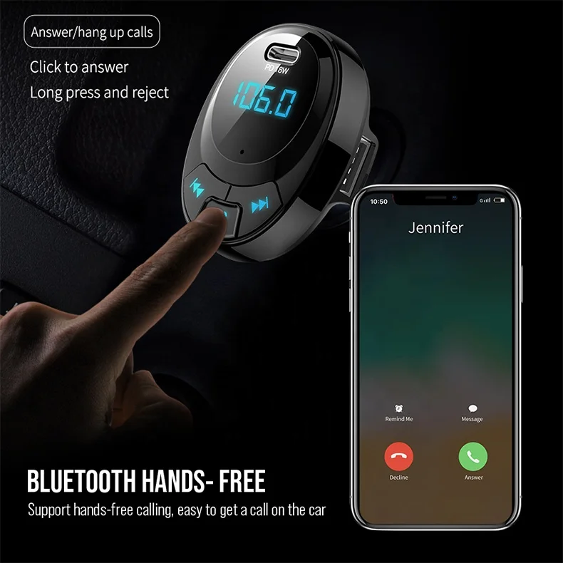Автомобильный MP3 плеер Bluetooth 5 0 FM передатчик Type-C 18 Вт PD Dual USB быстрое зарядное устройство u-диск tf-карта двойной автомобильный комплект