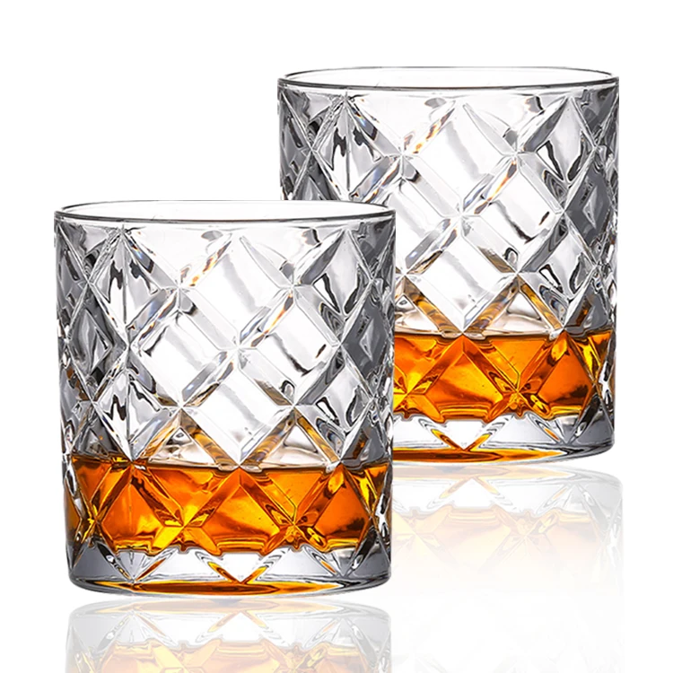 Free Sample Lead Free New Crystal Diamond Shaped Round Bottom Whiskey Glass Drinking Cup Diamond Rotation Whiskey Glass