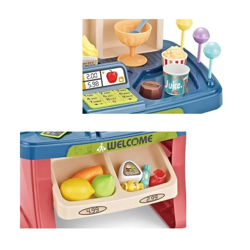 EPT Battery Operated 33Pcs Pretend Store Role Play Game Home Supermarket Mini SetToys For Kids With Light And Sound
