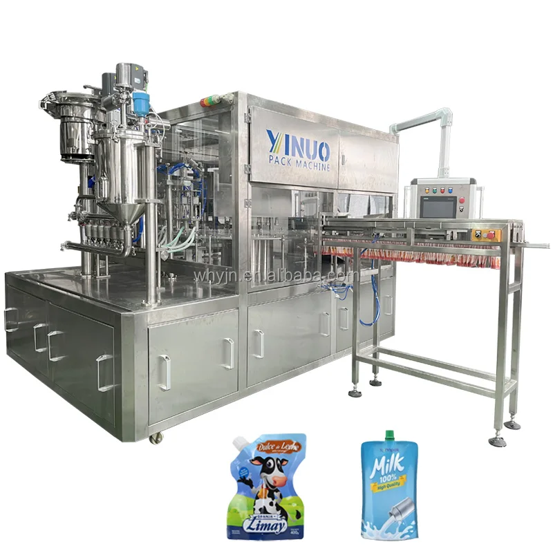 LG-XGX400 Automatic 4 Heads 6 Heads Rotary Nozzle Pouch Suction Bag Yogurt Milk Packaging Filling Sealing Capping Machine
