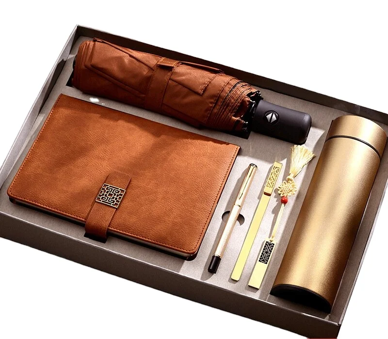 Business gift customization The gift box sets of six Notebook plus signature pen 16g USB umbrella thermos and bookmark set